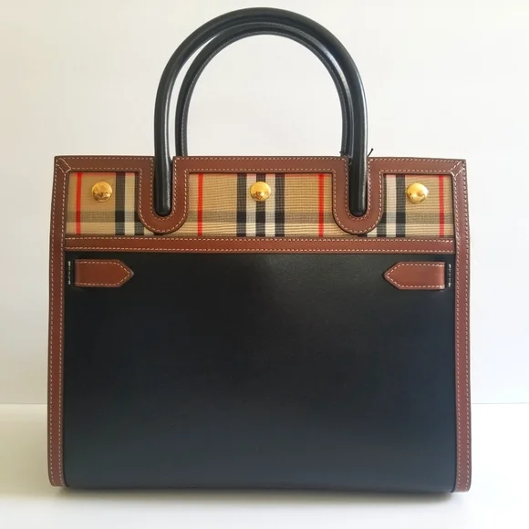 Burberry Title Vintage Check Leather Satchel Black - Picture 5 of 13